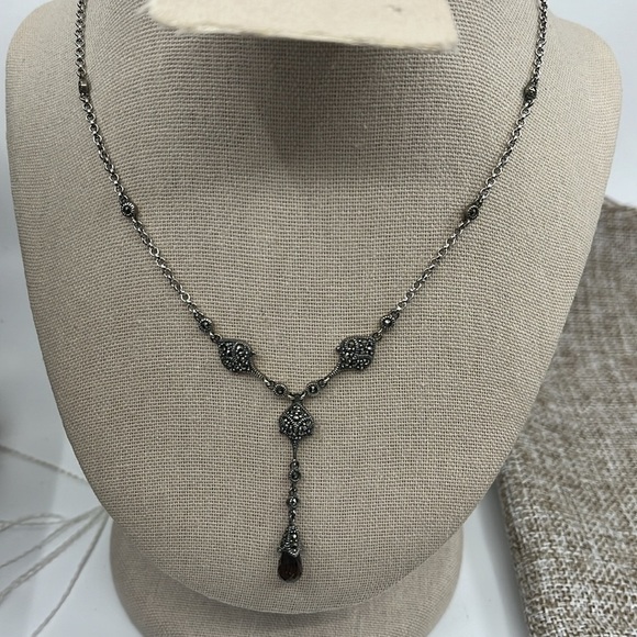 Vintage Sparkle ✨ Suspicion 925 Silver & Marcasite Elegance Necklace 🖤 - Picture 4 of 13